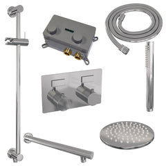 Brauer Carving inbouw doucheset - staafhanddouche - 20cm hoofdouche - rechte wandarm - glijstang - chroom