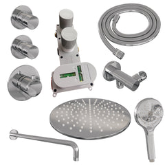 Brauer Edition thermostatische inbouw doucheset - hoofddouche 30cm - wandarm gebogen - staafhanddouche - Glijstang - geborsteld RVS PVD