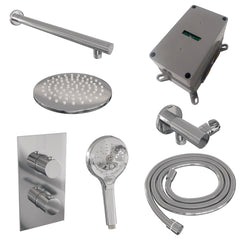 Brauer Edition inbouwset met 3-weg thermostaat - hoofddouche 20cm - rechte wandarm 40cm - ronde 3-standen handdouche - wandaansluiting - geborsteld RVS PVD