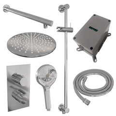 Brauer Edition inbouwset met 3-weg thermostaat - hoofddouche 30cm - rechte wandarm 40cm - staafhanddouche - wandaansluiting - geborsteld RVS PVD