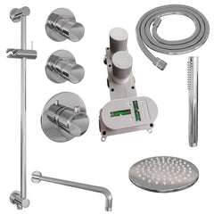 Brauer Edition thermostatische inbouw doucheset - hoofddouche 20cm - wandarm gebogen - staafhanddouche - Glijstang - geborsteld RVS PVD