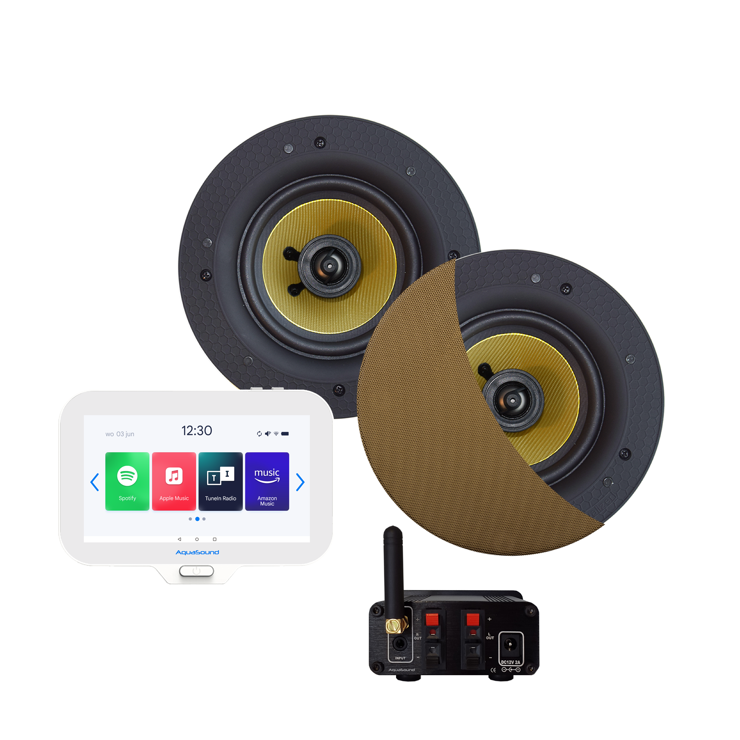 N-JOY CONNECT BADKAMERRADIO, CONTROLLER (IPX7) + WAND LADER + ZUMBA SPEAKERSET (BRONZE) BLUETOOTH / 70 WATT / 230V/24V