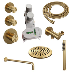 Brauer Edition thermostatische inbouw doucheset - hoofddouche 20cm - wandarm gebogen - staafhanddouche - Geborsteld Goud PVD
