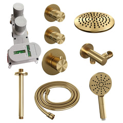 Brauer Edition thermostatische inbouw doucheset - Geborsteld Goud PVD - hoofddouche 20cm - plafondsteun - ronde handdouche