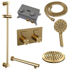 Brauer Edition inbouw doucheset - ronde handdouche - 20cm hoofdouche - rechte wandarm - glijstang - Geborsteld Goud PVD