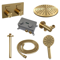 Brauer Edition inbouw doucheset - ronde handdouche - 30cm hoofdouche - plafondbuis - wandsteun - Geborsteld Goud PVD
