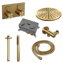 Brauer Carving inbouw doucheset - staafhanddouche - 30cm hoofdouche - plafondbuis - wandsteun - Geborsteld Goud PVD