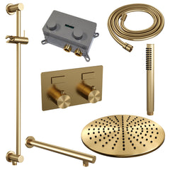 Brauer Edition inbouw doucheset - staafhanddouche - 30cm hoofdouche - rechte wandarm - glijstang - Geborsteld Goud PVD