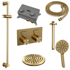 Brauer Edition inbouw doucheset - ronde handdouche - 20cm hoofdouche - plafondbuis - glijstang - Geborsteld Goud PVD