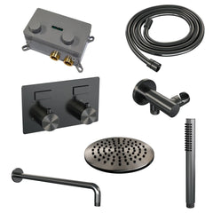 Brauer Edition inbouw doucheset - staafhanddouche - 20cm hoofdouche - gebogen wandarm - wandsteun - Geborsteld Gunmetal PVD