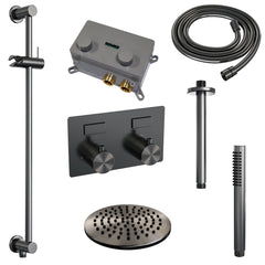 Brauer Edition inbouw doucheset - staafhanddouche - 30cm hoofdouche - plafondbuis - glijstang - Geborsteld Gunmetal PVD