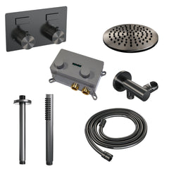 Brauer Carving inbouw doucheset - staafhanddouche - 20cm hoofdouche - plafondbuis - wandsteun - Geborsteld Gunmetal PVD
