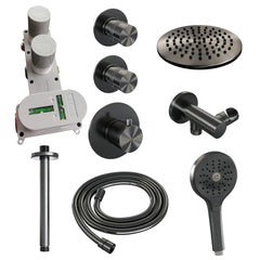 Brauer Edition thermostatische inbouw doucheset - Geborsteld Gunmetal PVD - hoofddouche 20cm - plafondsteun - ronde handdouche - Glijstang