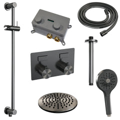 Brauer Carving inbouw doucheset - ronde handdouche - 20cm hoofdouche - plafondbuis - glijstang - Geborsteld Gunmetal PVD