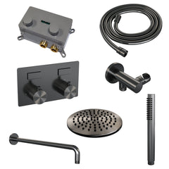 Brauer Carving inbouw doucheset - staafhanddouche - 20cm hoofdouche - gebogen wandarm - wandsteun - Geborsteld Gunmetal PVD