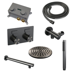 Brauer Edition inbouw doucheset - staafhanddouche - 20cm hoofdouche - rechte wandarm - wandsteun - Geborsteld Gunmetal PVD