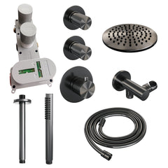 Brauer Carving thermostatische inbouw doucheset - hoofddouche 20cm - plafondbuis - staafhanddouche - Geborsteld Gunmetal PVD