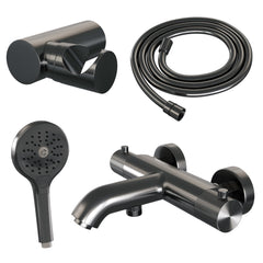 Brauer Carving badthermostaat met badset - 3 standen handdouche - Geborsteld Gunmetal PVD
