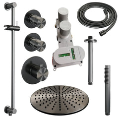 Brauer Edition thermostatische inbouw doucheset - Geborsteld Gunmetal PVD - hoofddouche 30cm - plafondsteun - staafhanddouche - Glijstang