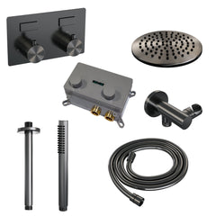 Brauer Edition inbouw doucheset - staafhanddouche - 20cm hoofdouche - plafondbuis - wandsteun - Geborsteld Gunmetal PVD