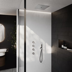 Hotbath Cobber IBS27 thermostatische inbouw doucheset - 3 stopkranen - ronde handdouche - vierkante hoofddouche 38cm - glijstang - Geborsteld Nikkel