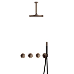 Hotbath Cobber IBS70 inbouw doucheset - staafhanddouche - 20cm hoofddouche - 15cm plafondbuis - wandhouder - Verouderd Messing