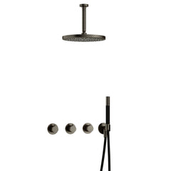 Hotbath Cobber IBS70 inbouw doucheset - staafhanddouche - 30cm hoofddouche - 15cm plafondbuis - wandhouder - Verouderd Messing