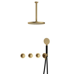 Hotbath Cobber IBS70 inbouw doucheset - ronde handdouche - 30cm hoofddouche - 30cm plafondbuis - wandhouder - Geborsteld Messing
