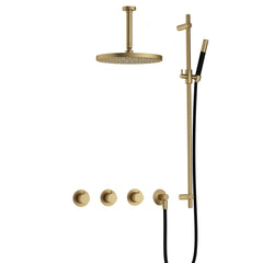 Hotbath Cobber IBS70 inbouw doucheset - staafhanddouche - 30cm hoofddouche - 15cm plafondbuis - glijstang - Geborsteld Messing