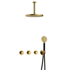Hotbath Cobber IBS70 inbouw doucheset - ronde handdouche - 30cm hoofddouche - 15cm plafondbuis - wandhouder - Geborsteld Messing PVD