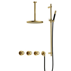 Hotbath Cobber @work IBSW70 inbouw doucheset met 2 stopkranen met plafondbuis 30 cm, m106 en glijstang - Geborsteld Messing PVD