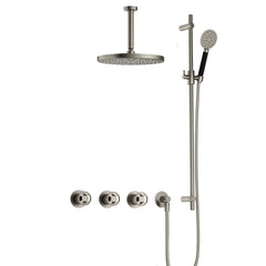 Hotbath Cobber @work IBSW70 inbouw doucheset met 2 stopkranen met ronde handdouche, plafondbuis 15 cm, m106 en glijstang - Geborsteld Nikkel