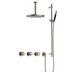 Hotbath Cobber @work IBSW70 inbouw doucheset met 2 stopkranen met plafondbuis 15 cm, m106 en glijstang - Geborsteld Nikkel