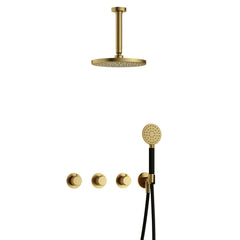 Hotbath Cobber X IBSX70 inbouw doucheset - ronde handdouche - 20cm hoofddouche - 15cm plafondbuis - wandhouder - Geborsteld Messing PVD