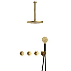 Hotbath Cobber X IBSX70 inbouw doucheset - ronde handdouche - 30cm hoofddouche - 30cm plafondbuis - wandhouder - Geborsteld Messing PVD