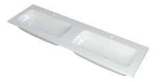 Ink Faktor Wastafel polystone dubbel met 2 kraangaten - Glans Wit - 160x45x1,5cm - 3407042