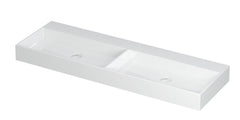Ink United wastafel - porselein dubbel zonder kraangat incl. porseleinen click plug en verborgen overloop systeem - Glans Wit - 140x45 cm - 0206141