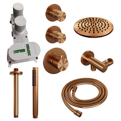 Brauer Edition thermostatische inbouw doucheset - Geborsteld Koper PVD - hoofddouche 20cm - plafondsteun - staafhanddouche
