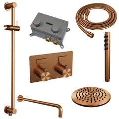 Brauer Edition inbouw doucheset - staafhanddouche - 20cm hoofdouche - gebogen wandarm - glijstang - Geborsteld Koper PVD