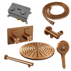 Brauer Edition inbouw doucheset - ronde handdouche - 30cm hoofdouche - rechte wandarm - wandsteun - Geborsteld Koper PVD