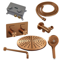 Brauer Edition inbouw doucheset - ronde handdouche - 30cm hoofdouche - gebogen wandarm - wandsteun - Geborsteld Koper PVD