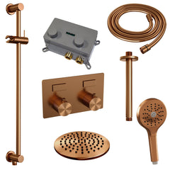 Brauer Carving inbouw doucheset - ronde handdouche - 20cm hoofdouche - plafondbuis - glijstang - Geborsteld Koper PVD