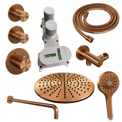 Brauer Edition thermostatische inbouw doucheset - hoofddouche 30cm - wandarm gebogen - ronde handdouche - Glijstang - Geborsteld Koper PVD