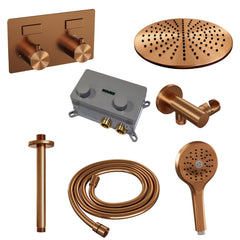 Brauer Edition inbouw doucheset - ronde handdouche - 30cm hoofdouche - plafondbuis - wandsteun - Geborsteld Koper PVD