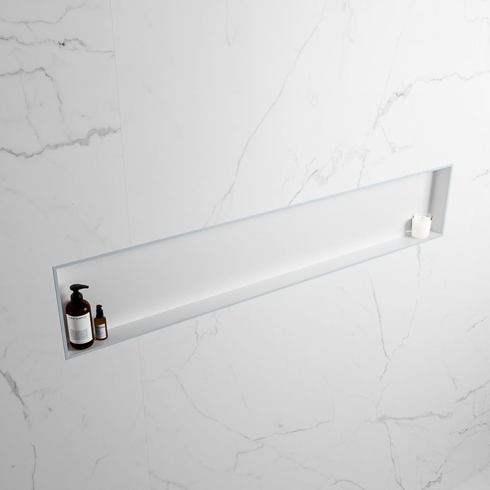 MONDIAZ EASY Nis 149,5x29,5cm in solid surface kleur Clay | Talc. 1 vak  geschikt voor in- of opbouw