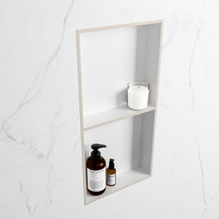 MONDIAZ EASY Nis 59,5x29,5cm in solid surface kleur Linen | Talc. 2 vakken geschikt voor in- of opbouw