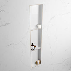 MONDIAZ EASY Nis 149,5x29,5cm in solid surface kleur Linen | Talc. 3 vakken geschikt voor in- of opbouw