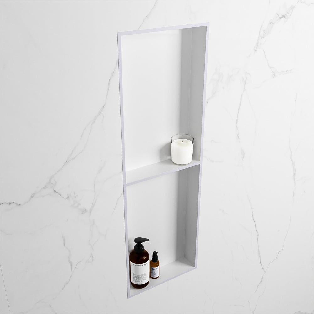 MONDIAZ EASY Nis 149,5x29,5cm in solid surface kleur Cale | Talc. 2 vakken geschikt voor in- of opbouw