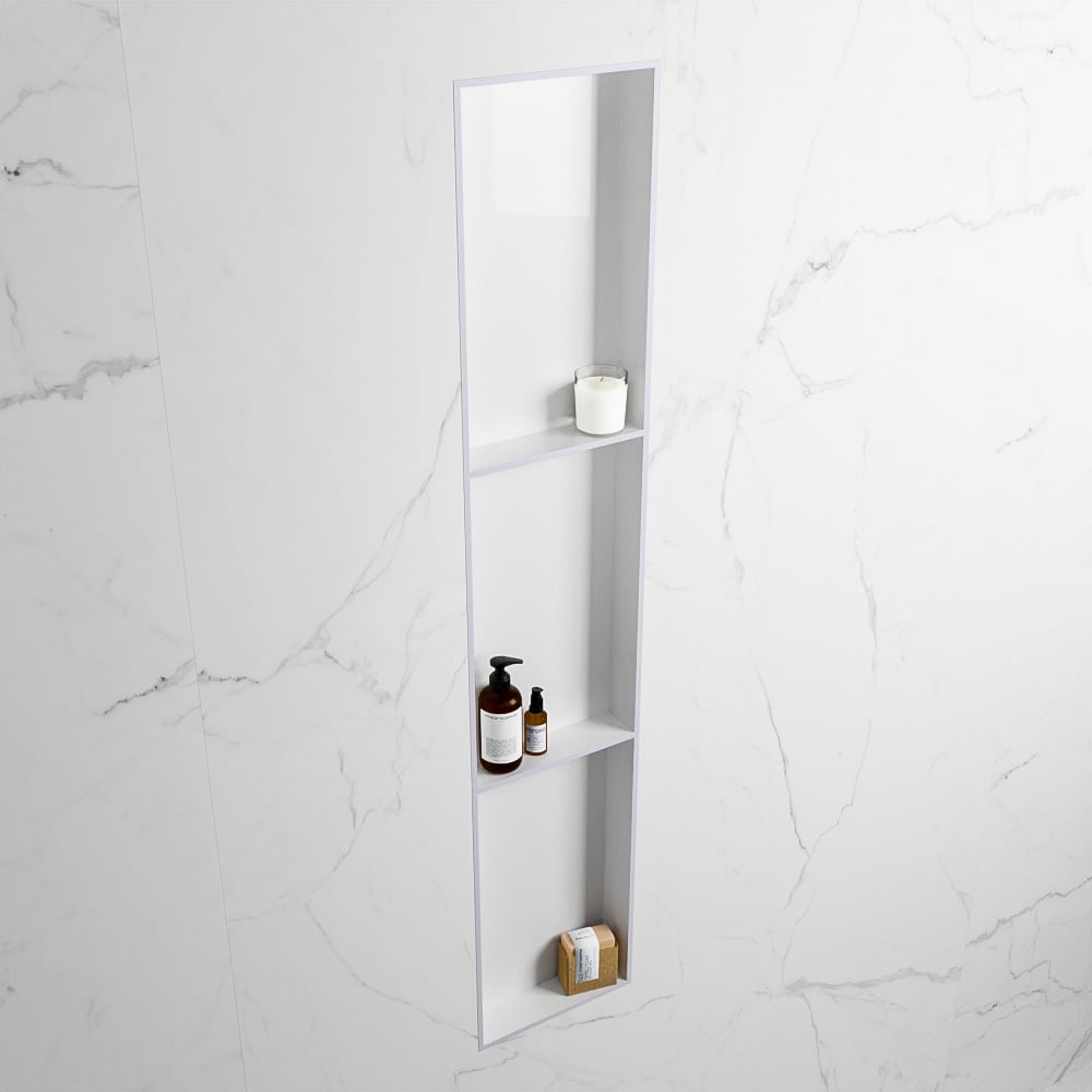 MONDIAZ EASY Nis 149,5x29,5cm in solid surface kleur Cale | Talc. 3 vakken  geschikt voor in- of opbouw