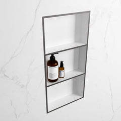 MONDIAZ EASY Nis 59,5x29,5cm in solid surface kleur DarkGrey | Talc. 3 vakken geschikt voor in- of opbouw